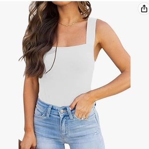 REORIA Square Neck Tank Bodysuit- large - white